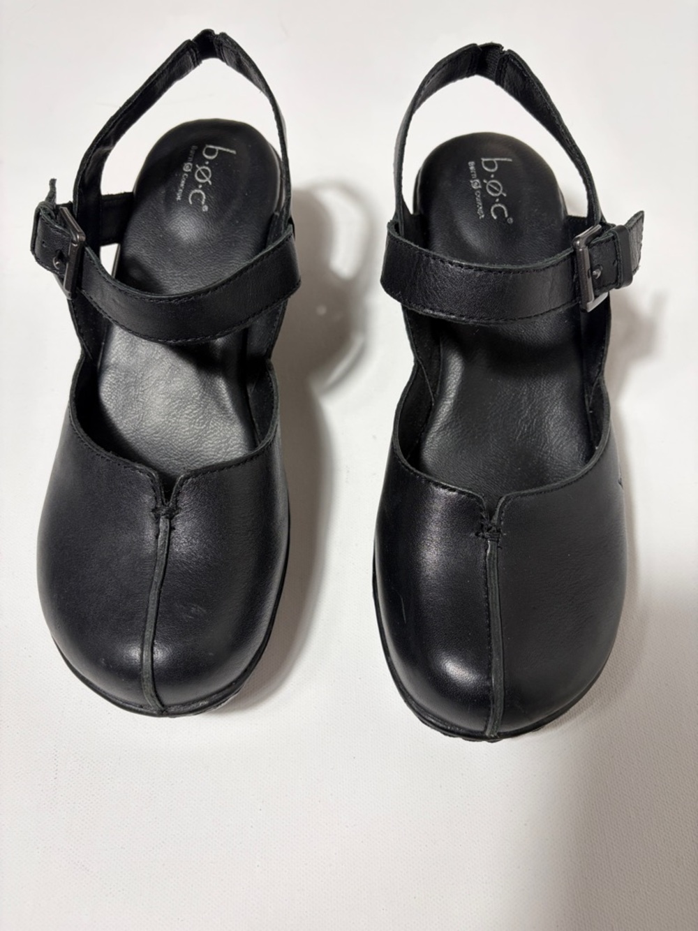 b.o.c Black Leather Mary Jane Heels Womens 8M Comfort Shoes Buckle